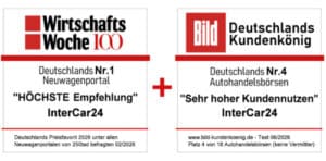 Testsieger Neuwagenvermittler 2026 Intercar24 ist Testsieger Neuwagen Vermittler 2026 bei Wirtschaftswoche und Nr.4 aller Autobörsen 2026 bei Bild-Kundenkönig